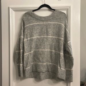 Cozy Crewneck Women's Sweater in Light Gray Stripe